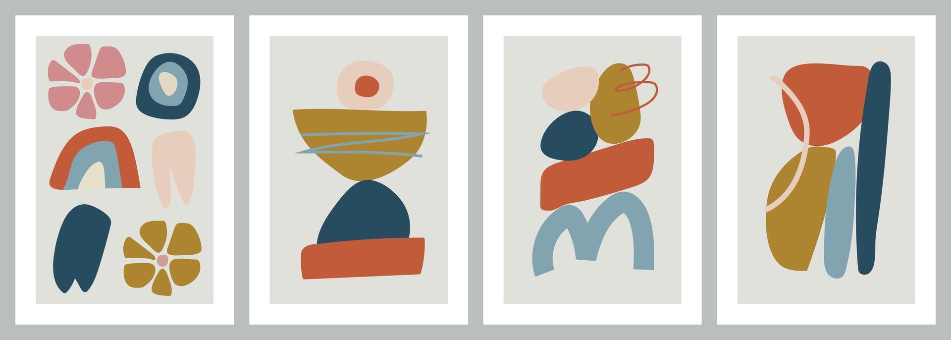 Wall arts with hand drawn basic shapes vector