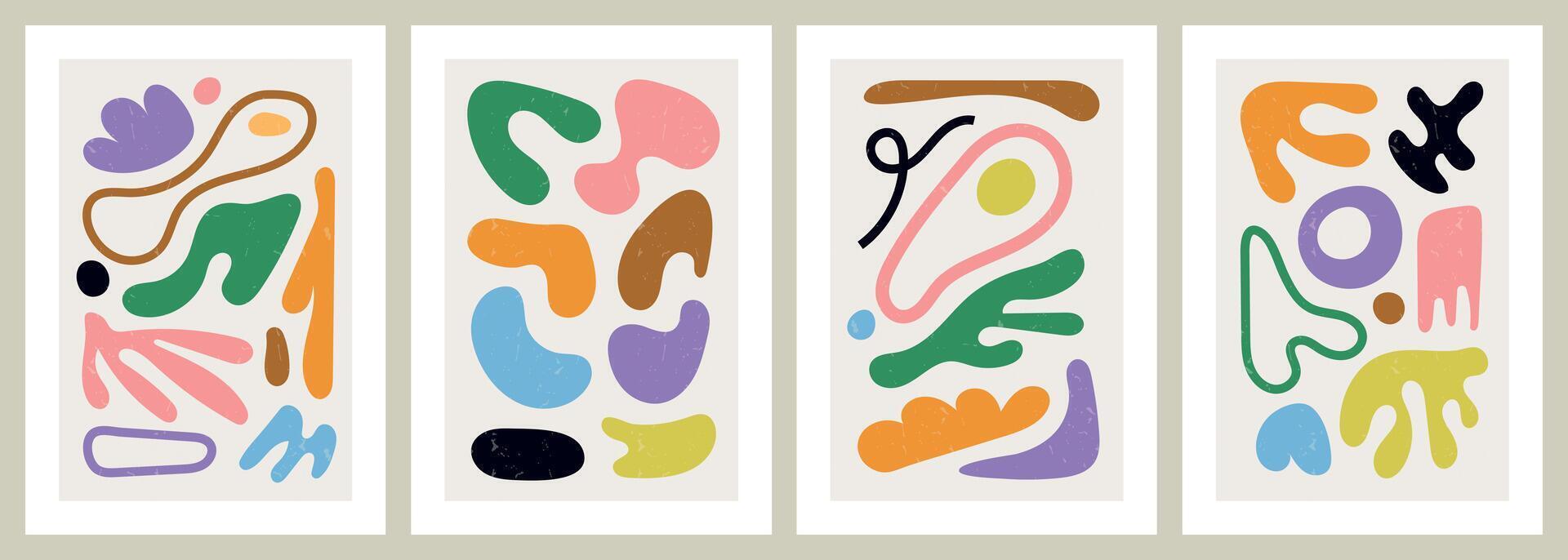 Artistic poster set with naive shapes and doodle elements vector