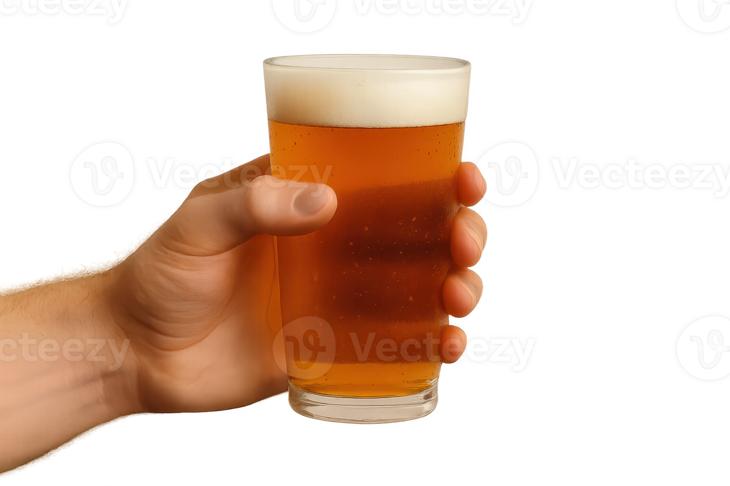 Hand Holding a Beer Glass with Foamy Head on Isolated Background png