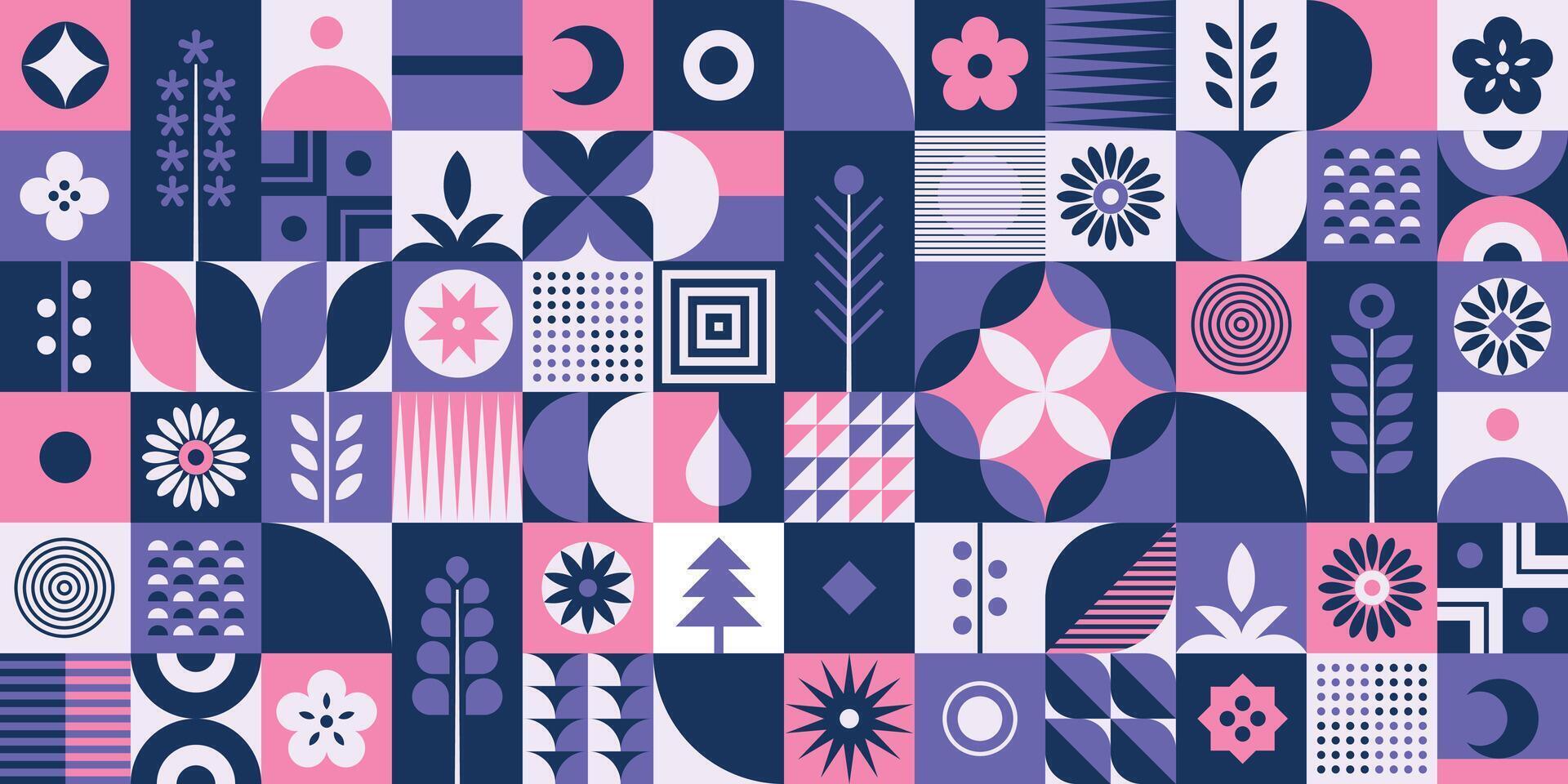 Colorful geometric pattern with flowers vector