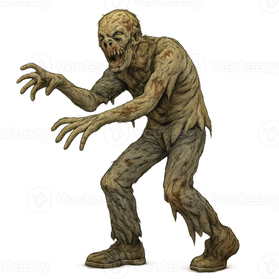 Detailed Zombie Cutout Illustration for Halloween and Horror Themes png