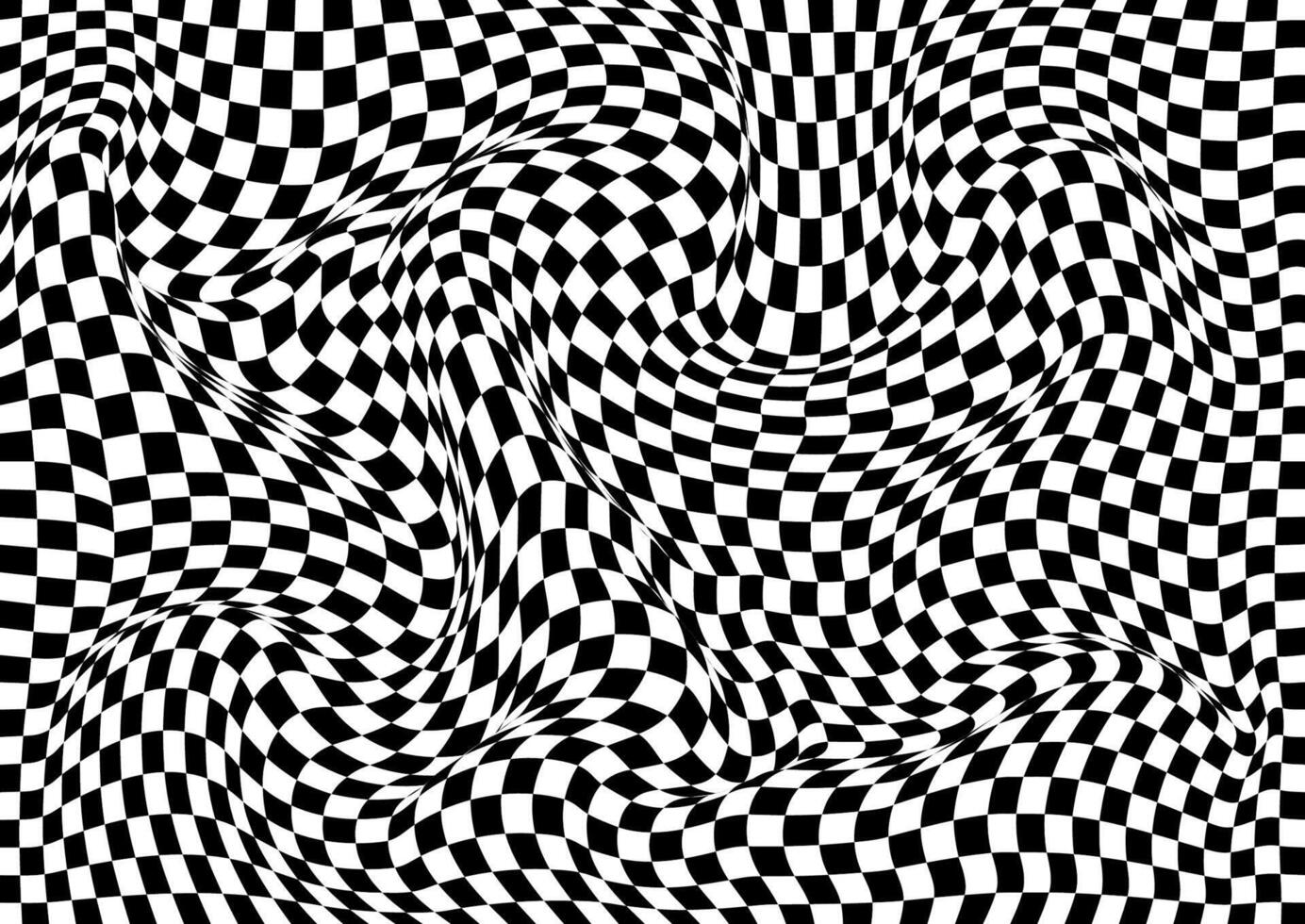 Abstract background with warped black and white checked design vector