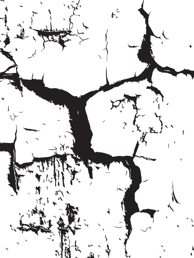 Cracked Surface Texture Black and White Distress Overlay for Design Projects vector