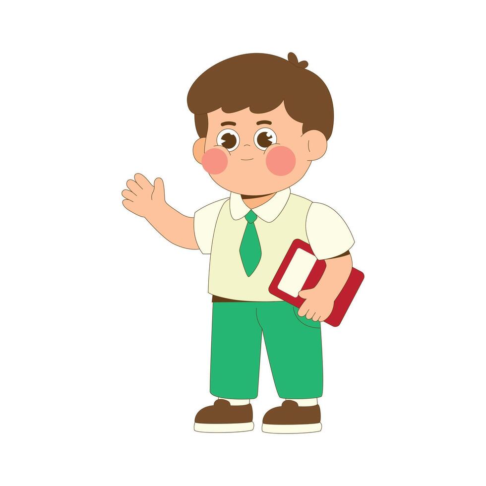 Cute boy student holding book cartoon character illustration vector