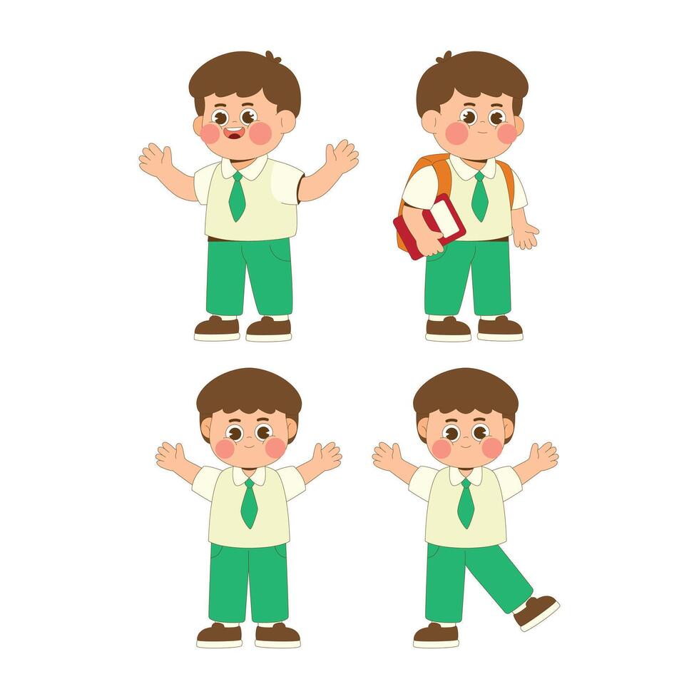Set cute boy student cartoon character illustration vector
