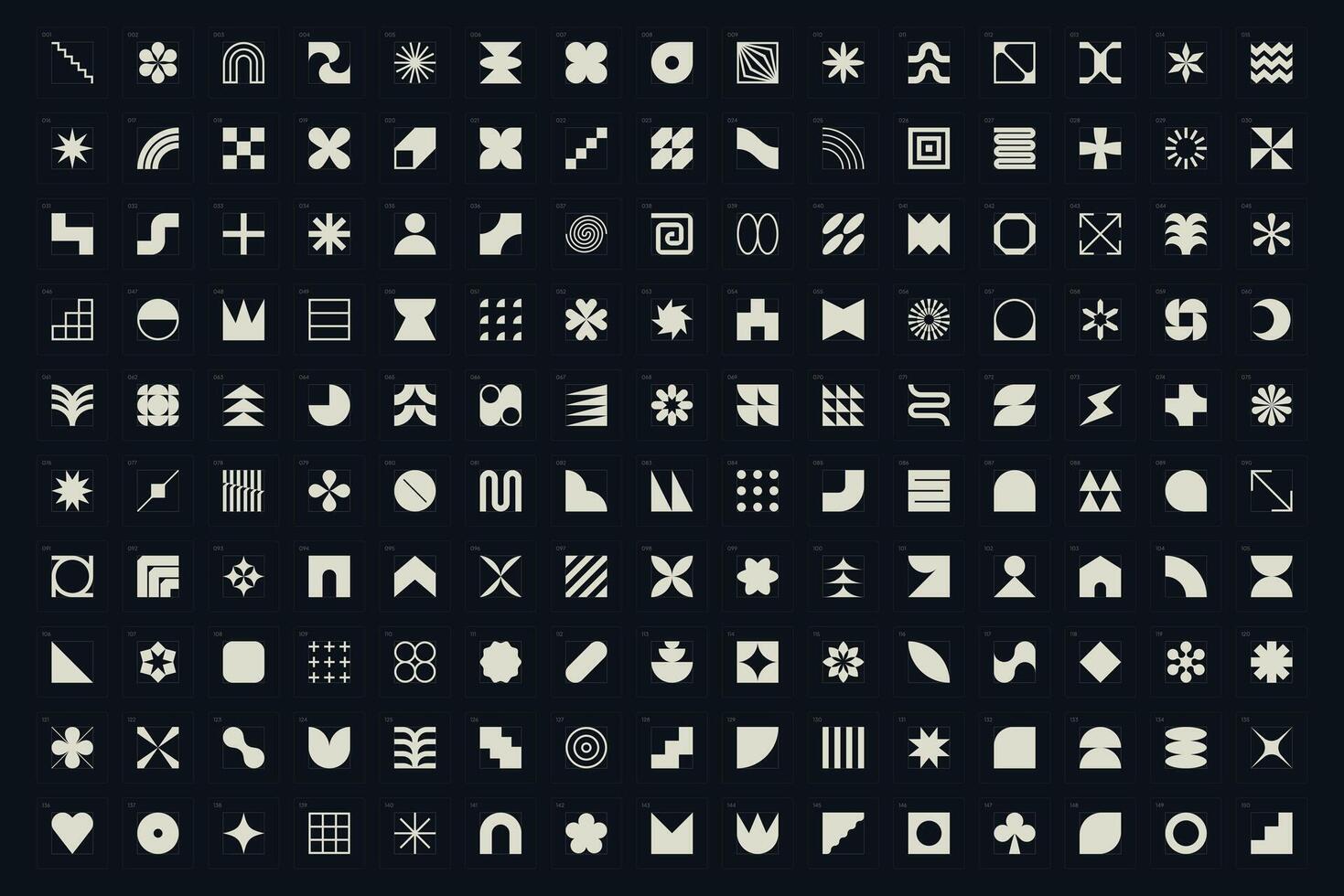Collection of geometric, monochrome and abstract shapes and symbols vector