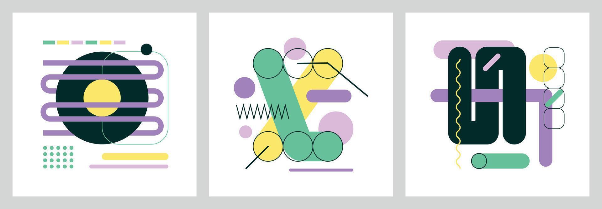 Set of abstract futuristic compositions with flat geometric modern elements vector