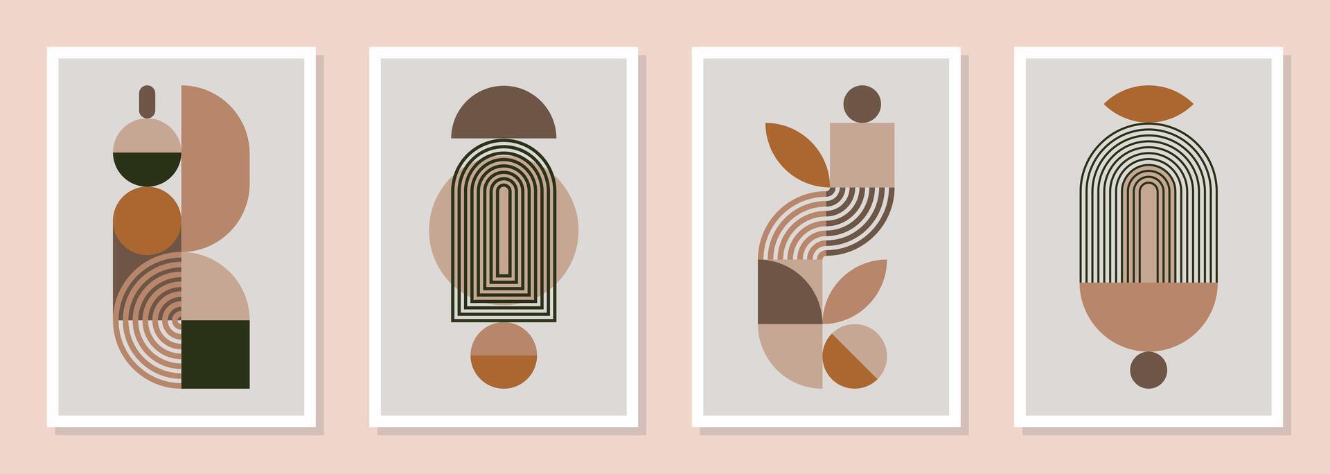 Set of minimalist wall art with boho elements vector
