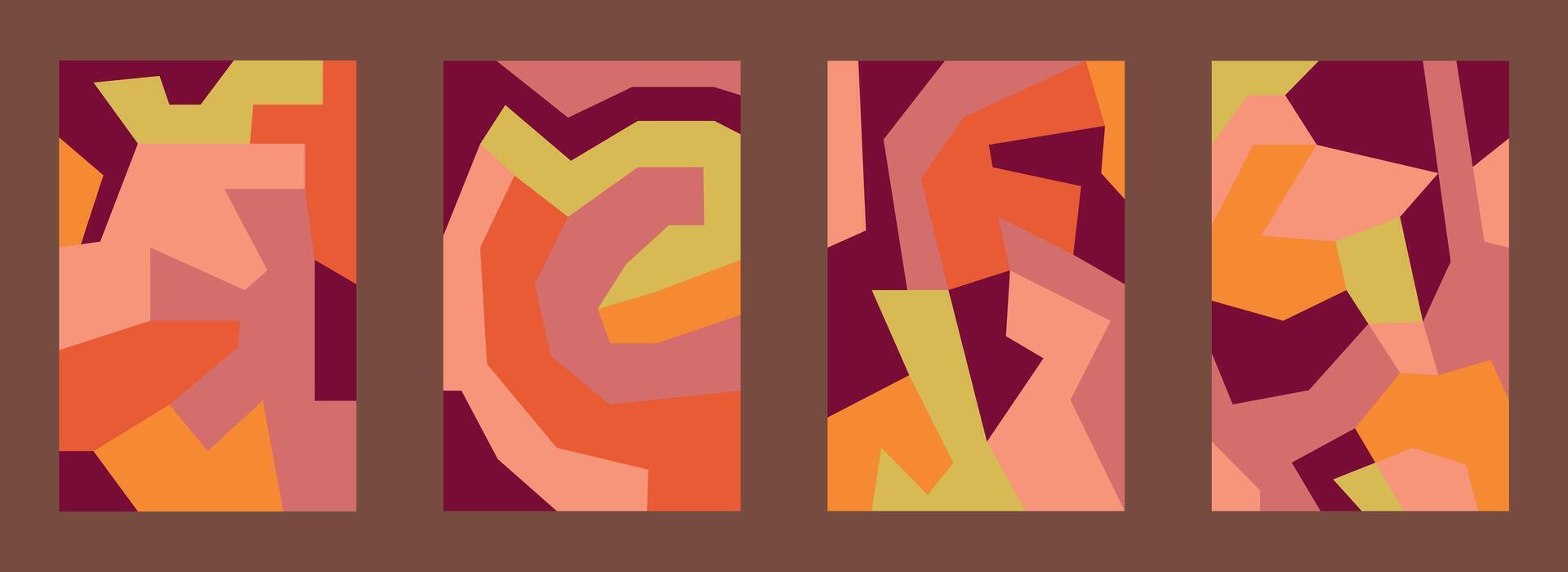 Set of warm colored abstract flat illustrations with irregular geometric shapes vector