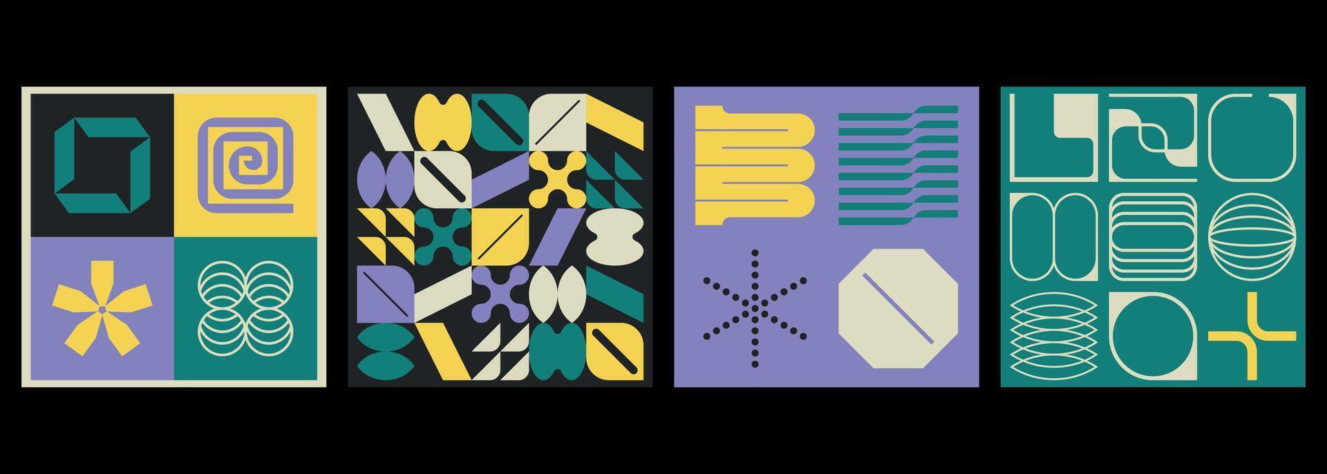 Abstract designs with vibrant colors, minimalist elements, and geometric patterns vector