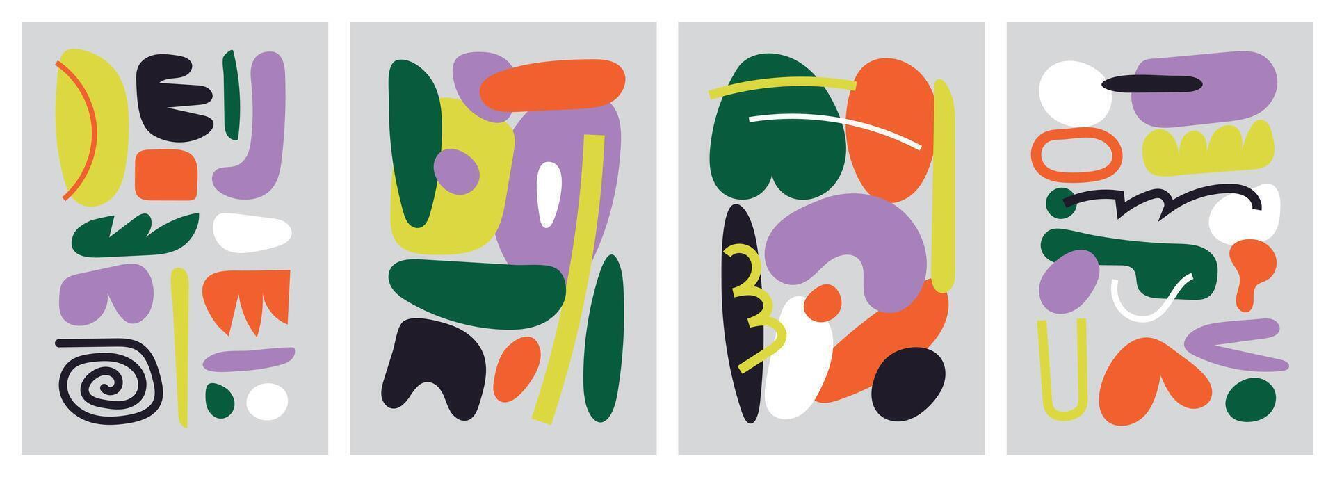 Poster set with hand drawn simple shapes vector