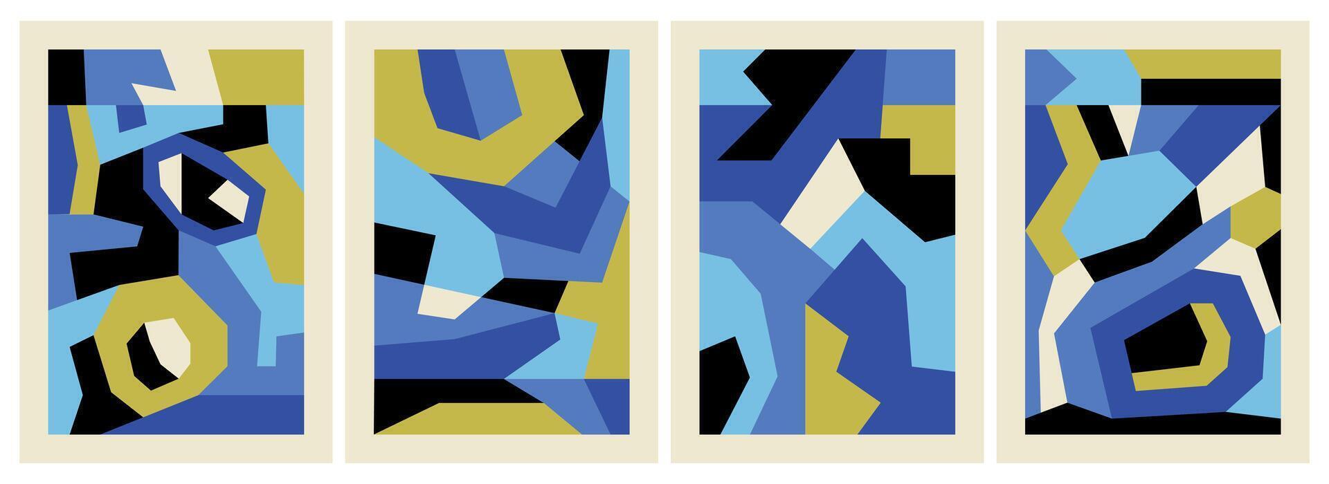 Set of abstract modern minimalist blue compositions with irregular geometric shapes vector