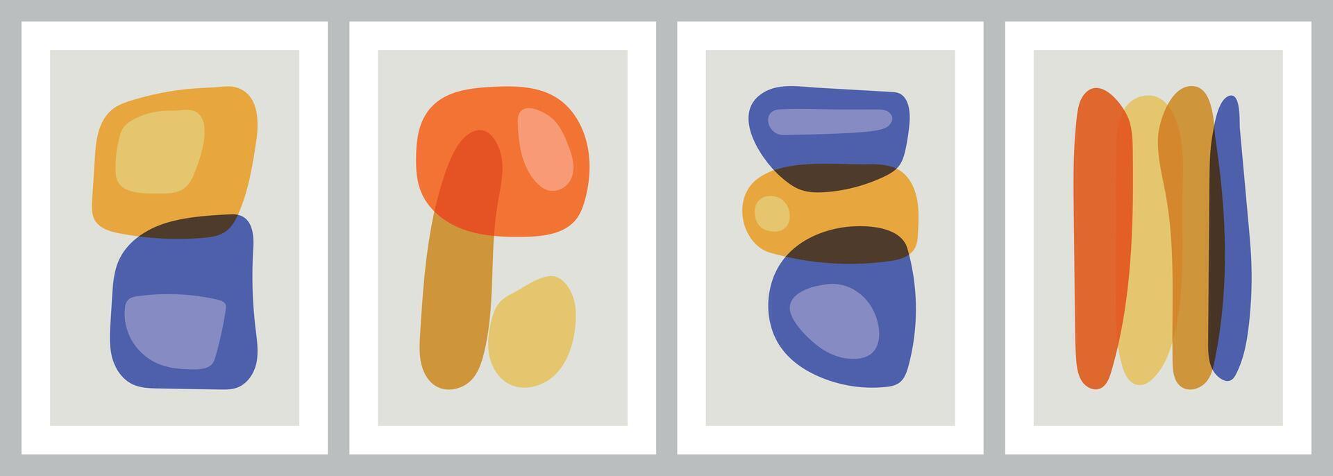 Set of colorful hand drawn abstract posters in primary colors vector
