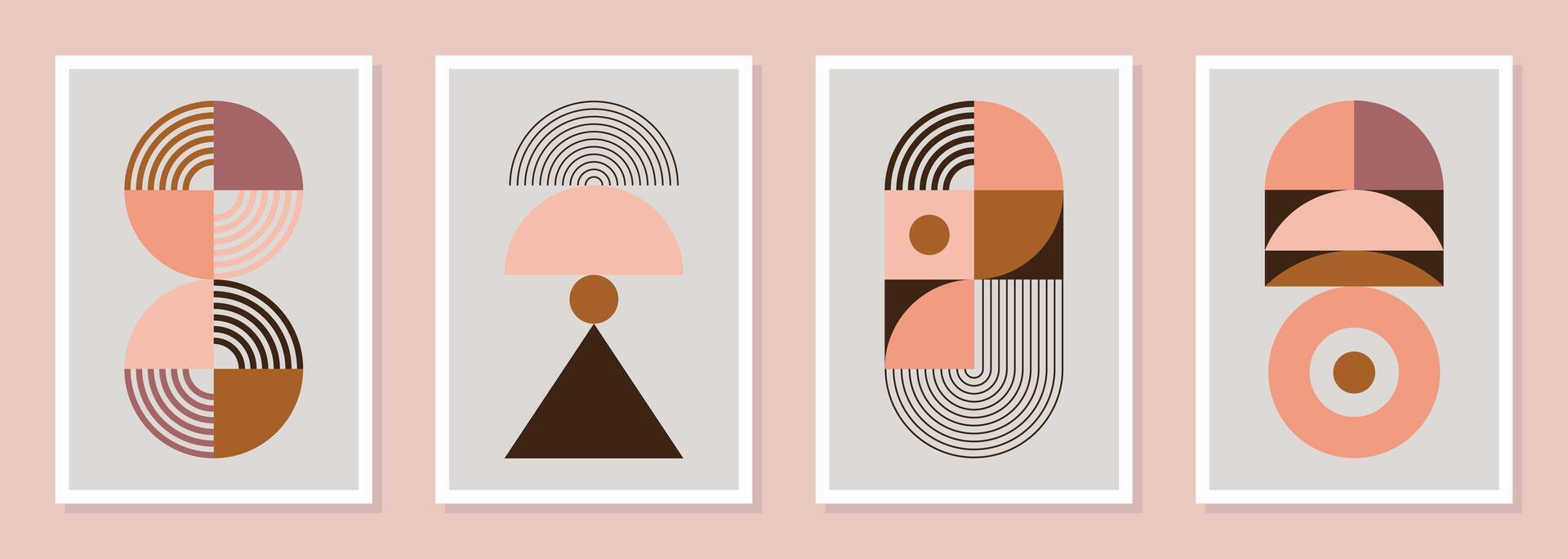 Set of bohemian posters with abstract geometric shapes in balance vector