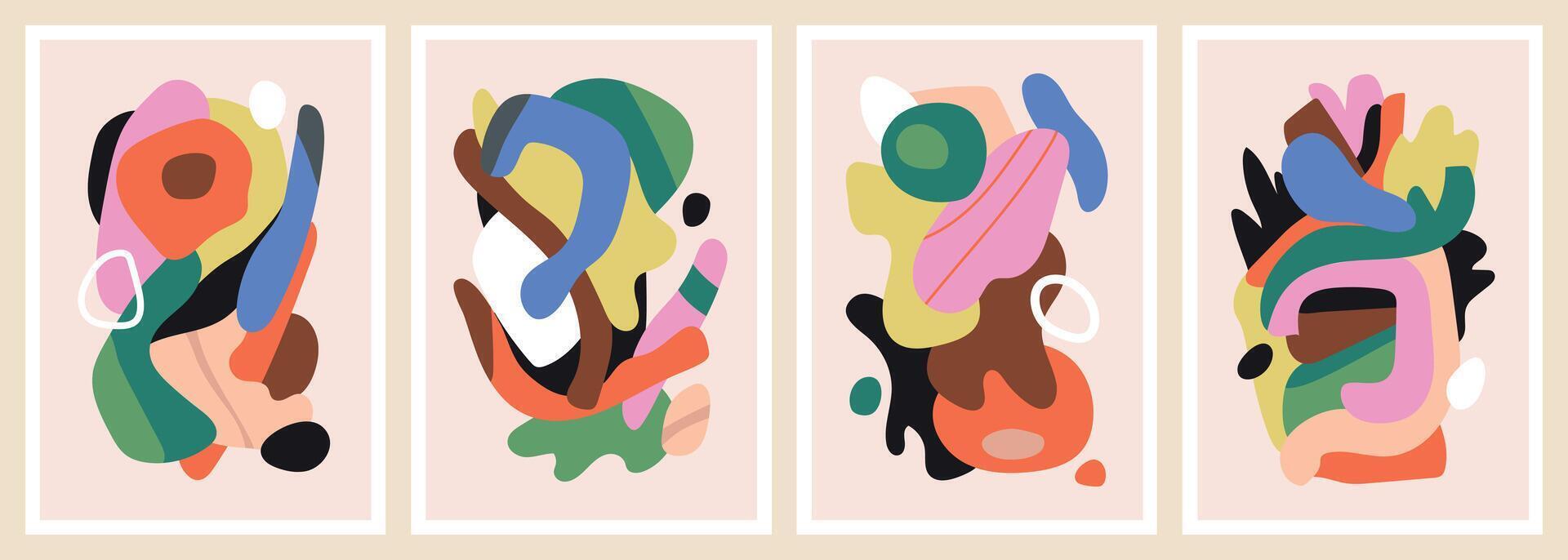 Colorful compositions with freehand shapes and fluid elements vector