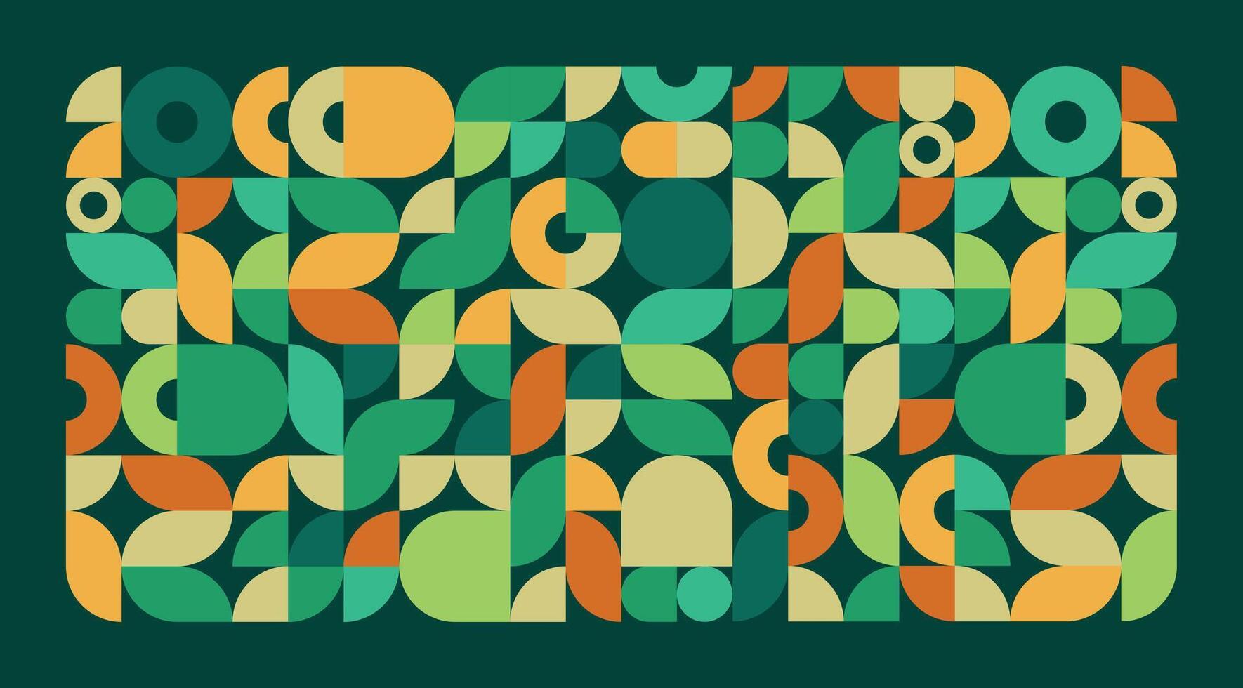 Geometrical pattern with abstract shapes in green tones vector