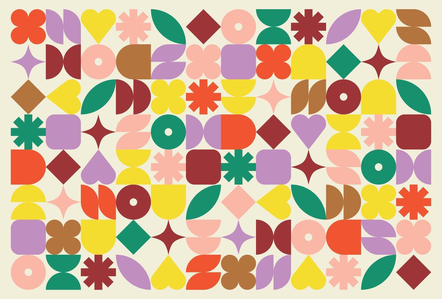 Geometric colorful pattern with minimalist shapes and symbols vector