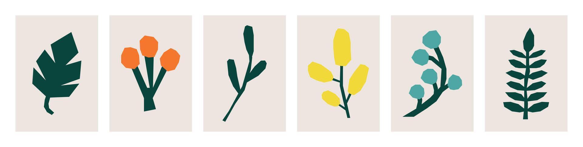 Set of isolated naive cutout plants vector