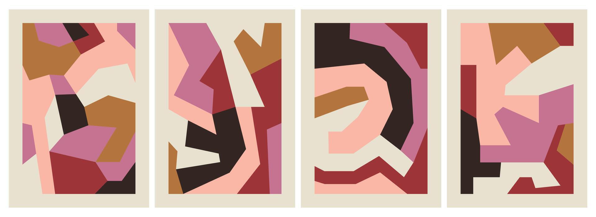 Set of abstract colorful decorative posters with random geometric shapes vector