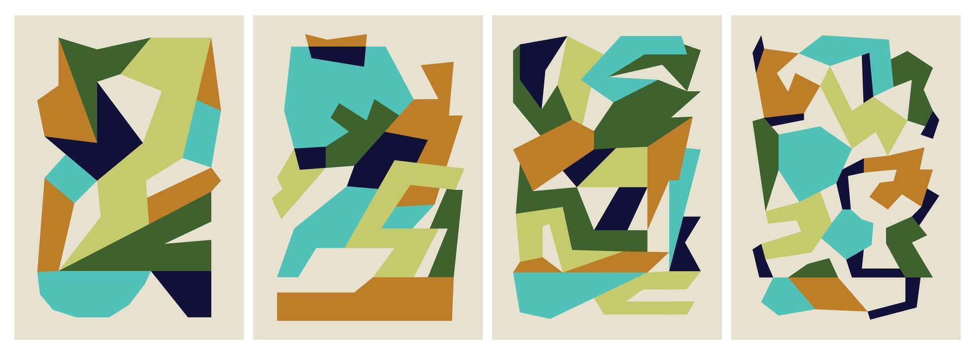 Set of abstract colorful decorative posters with fun cut-out shapes vector