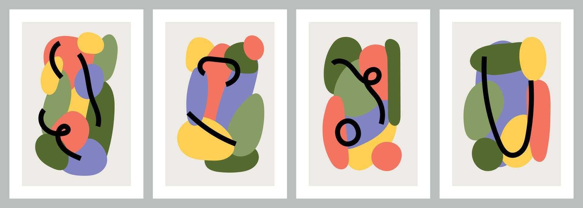 Abstract paintings with colorful forms and lines vector