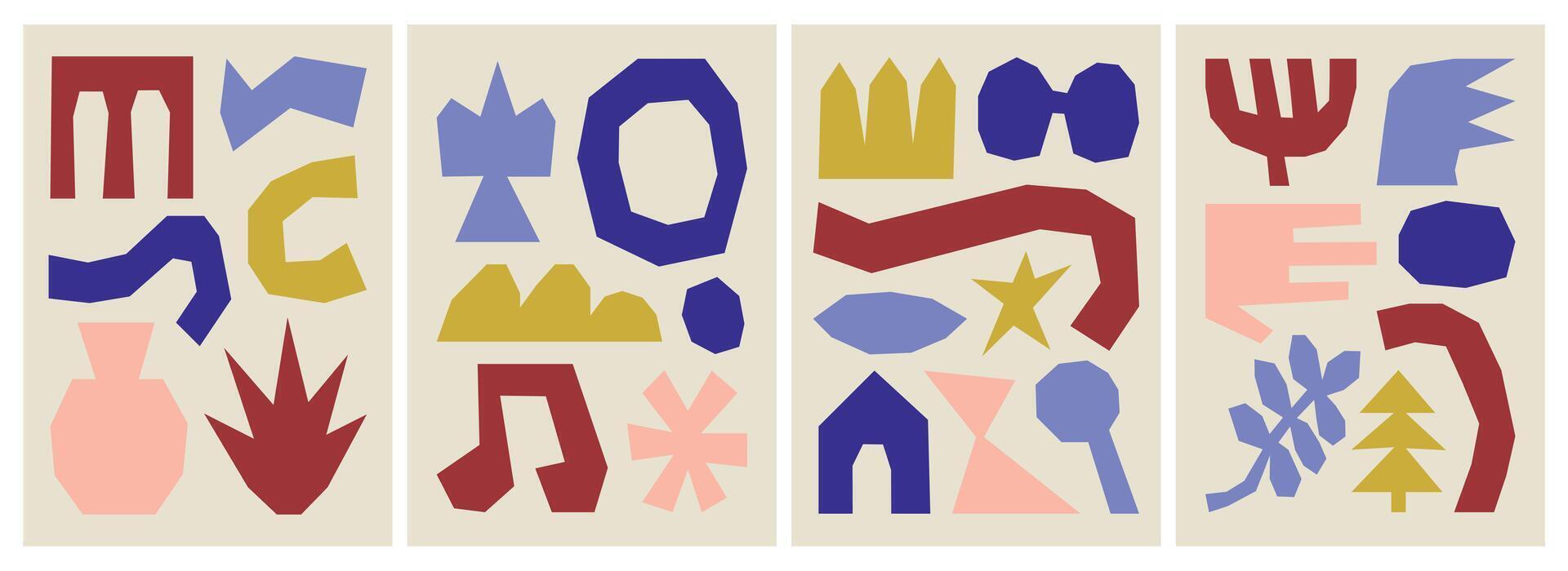 Set of abstract colorful decorative posters with natural basic shapes vector