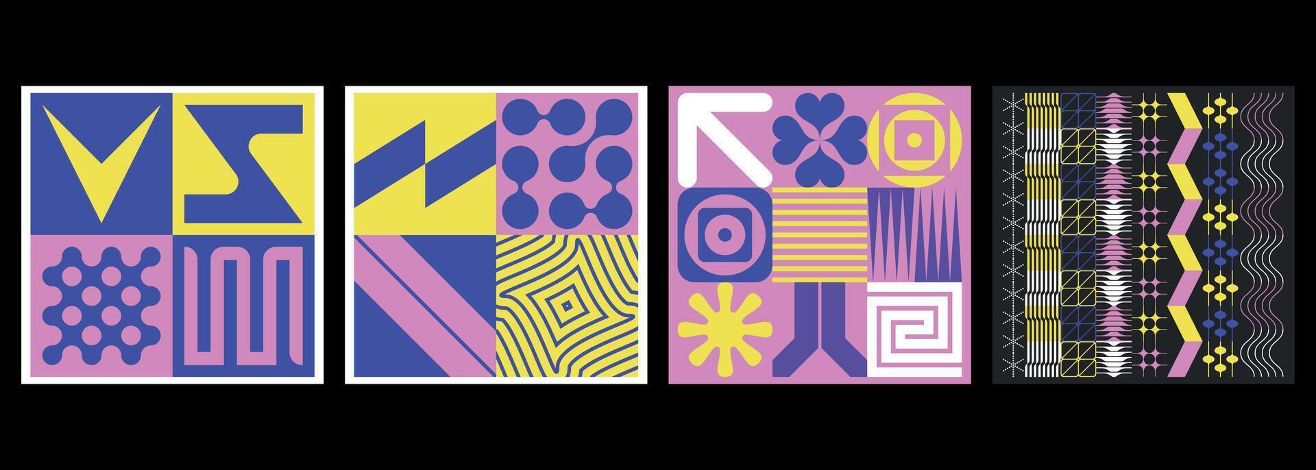 Set of modern and colorful abstract covers with minimalist symbols and shapes vector