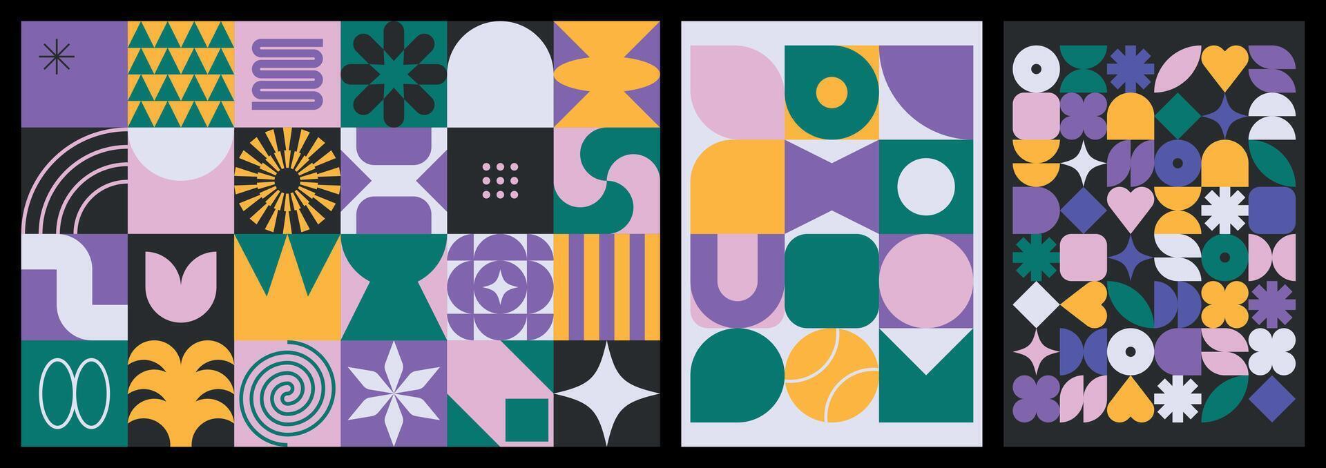 Set of neo geometric patterns with brutalist shapes vector