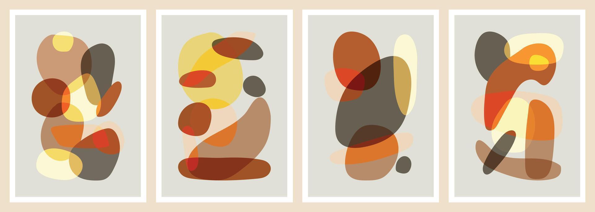 Contemporary artworks with hand drawn elements in earth tones vector