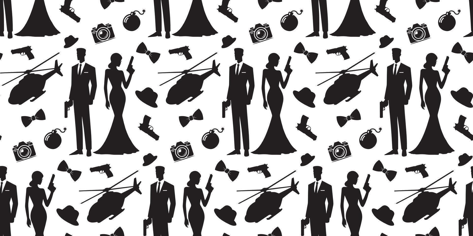 Seamless pattern Agent or spy silhouette set vector