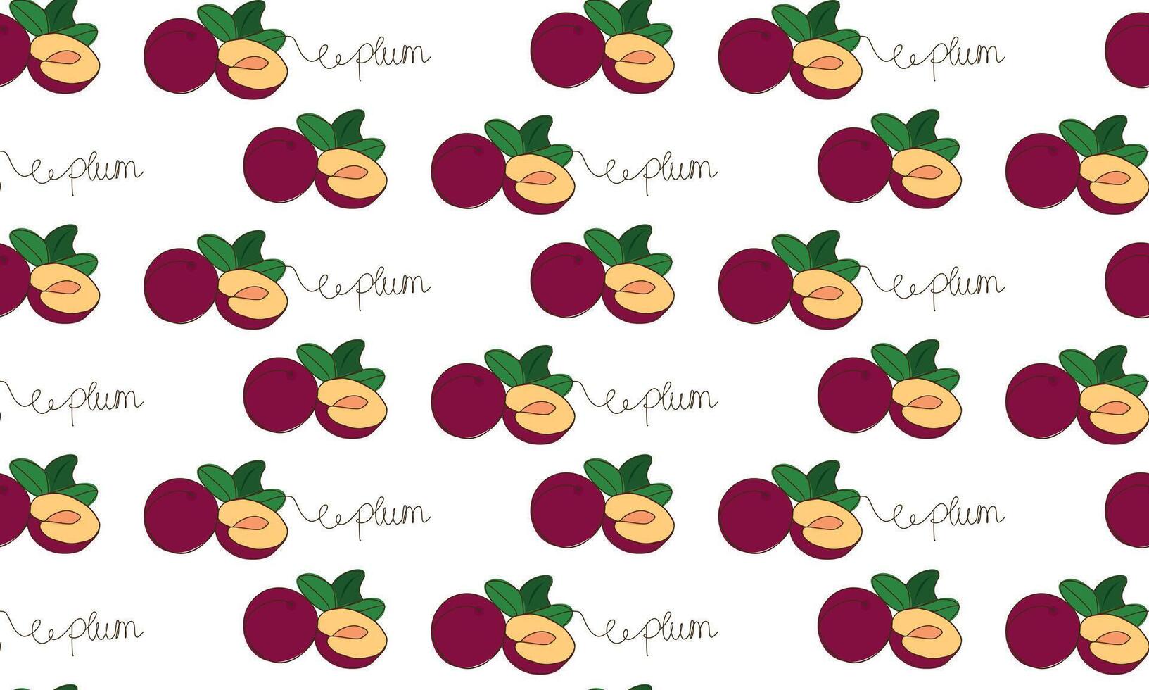 Seamless pattern One line drawing of plum. vector