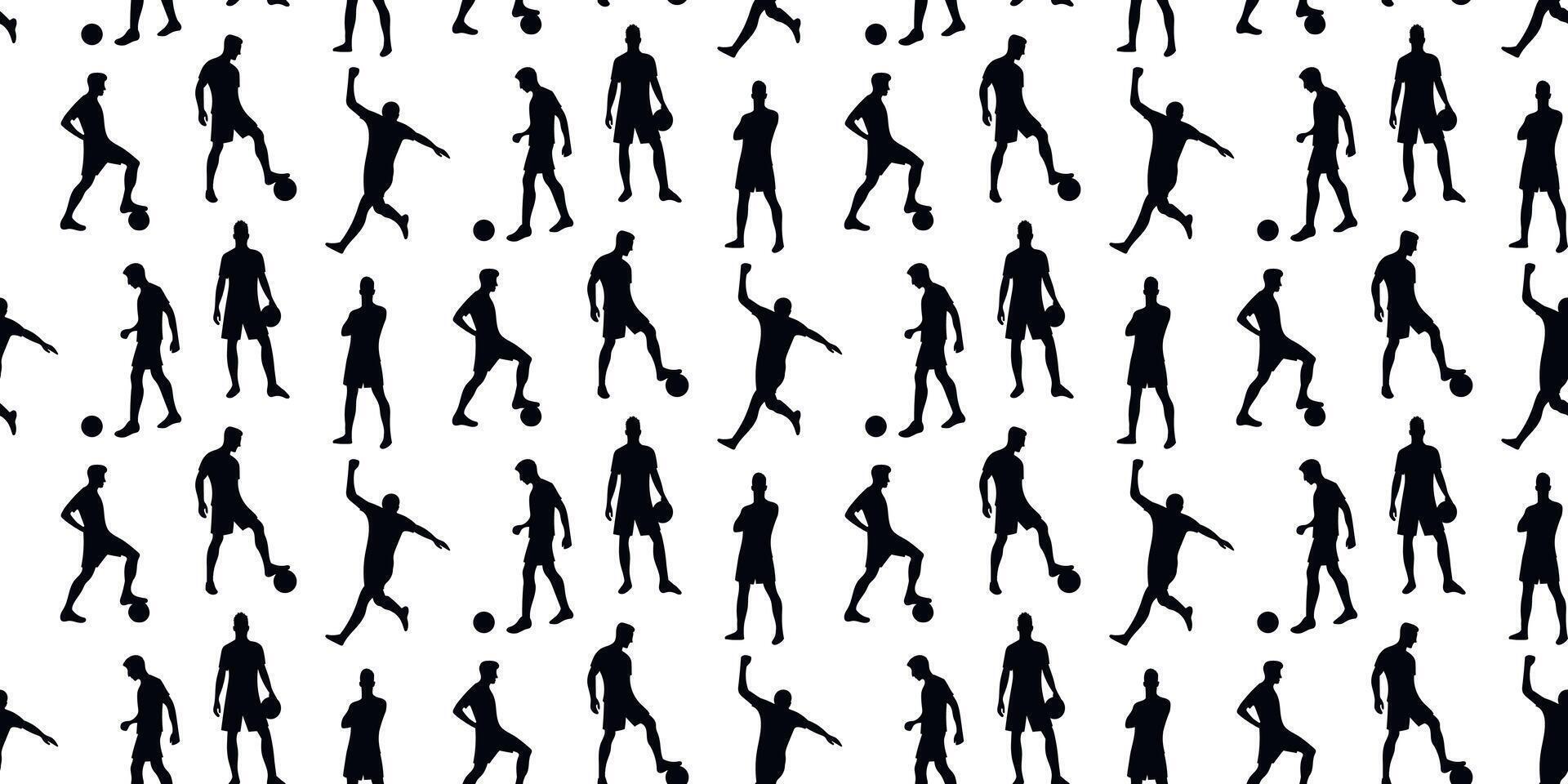 Seamless pattern Football, Soccer player silhouettes vector