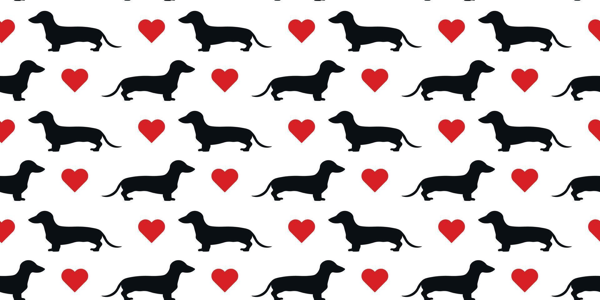 Seamless pattern Dachshund Dog heart silhouette. vector