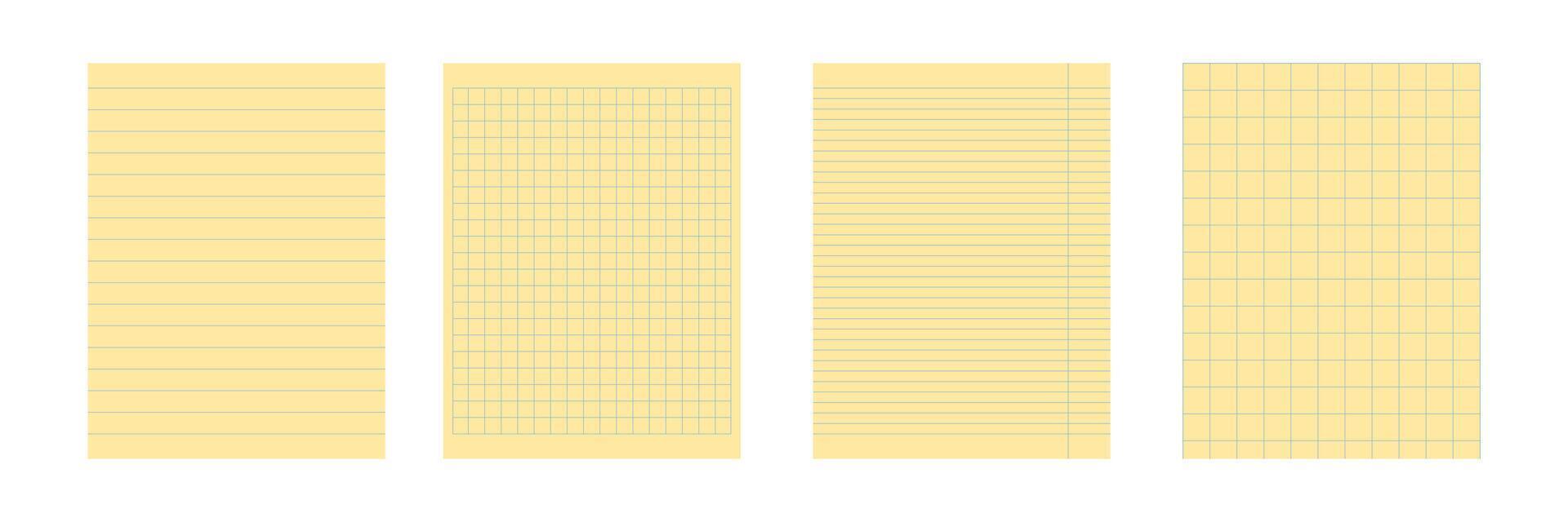 Set of legal pad paper with graph grid. Yellow notepad with squared ruling vector
