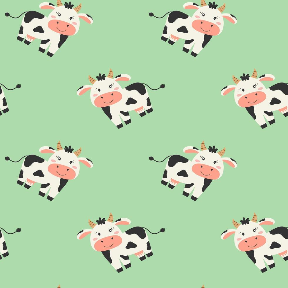 Seamless pattern with cute cow. Pattern for fabric, textile, wallpaper, clothing. illustration. vector