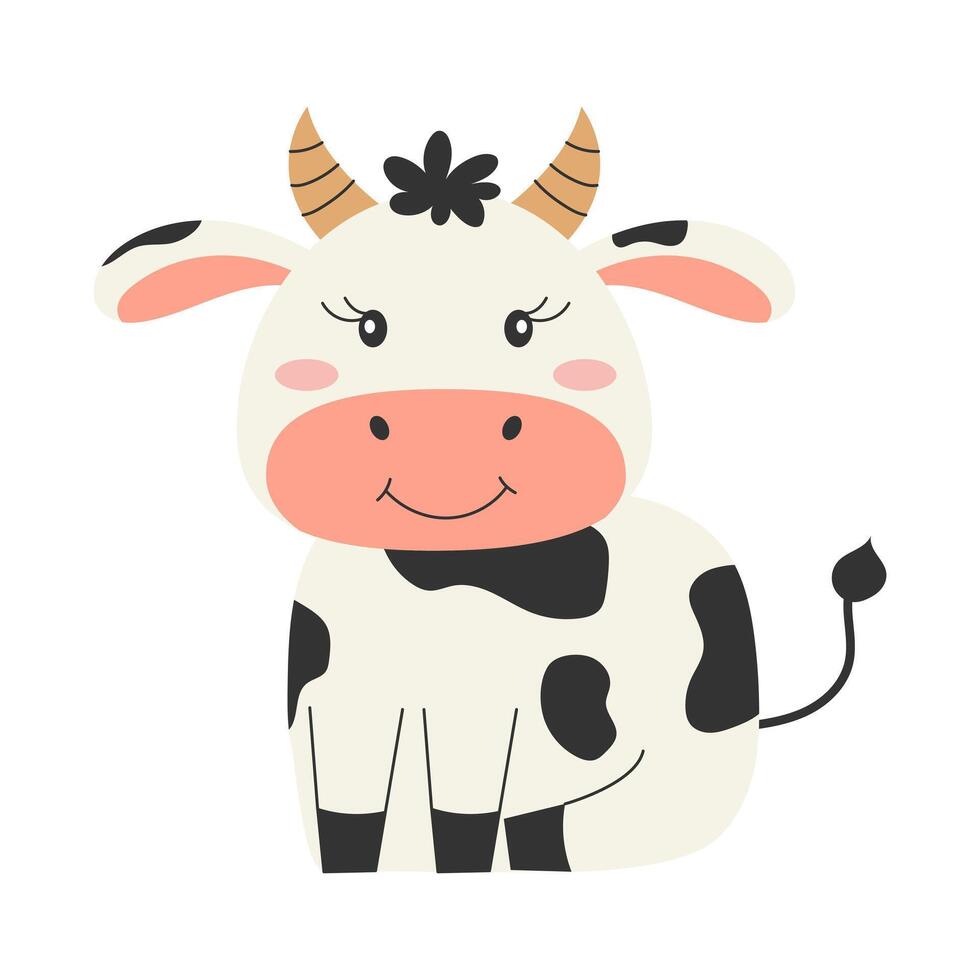 Cute black and white sitting cow. Farm animal. illustration. vector