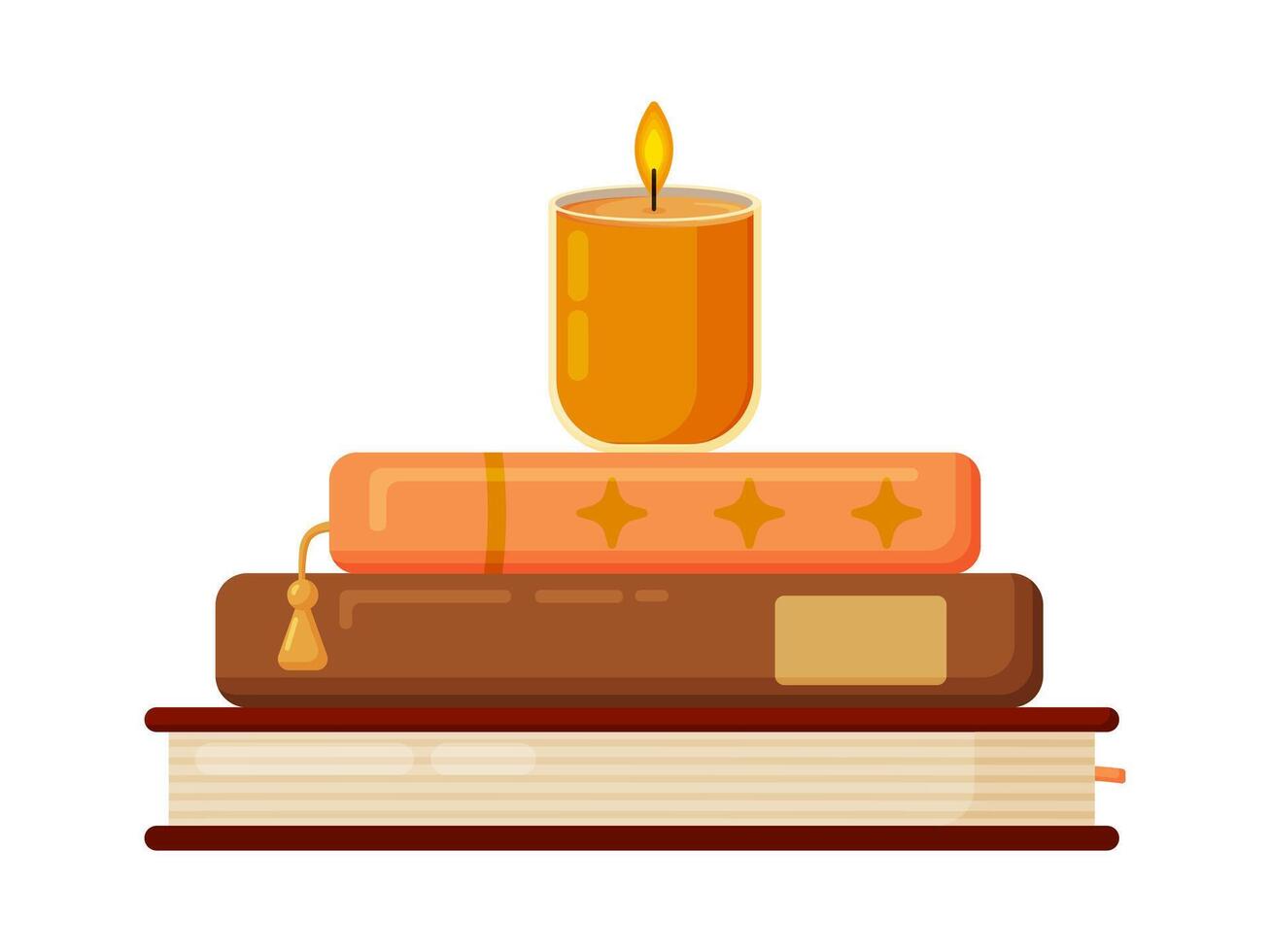 books and candle arrangement vector