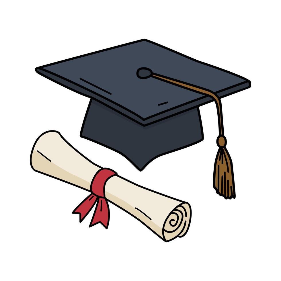 Graduation Cap and Diploma Scroll vector