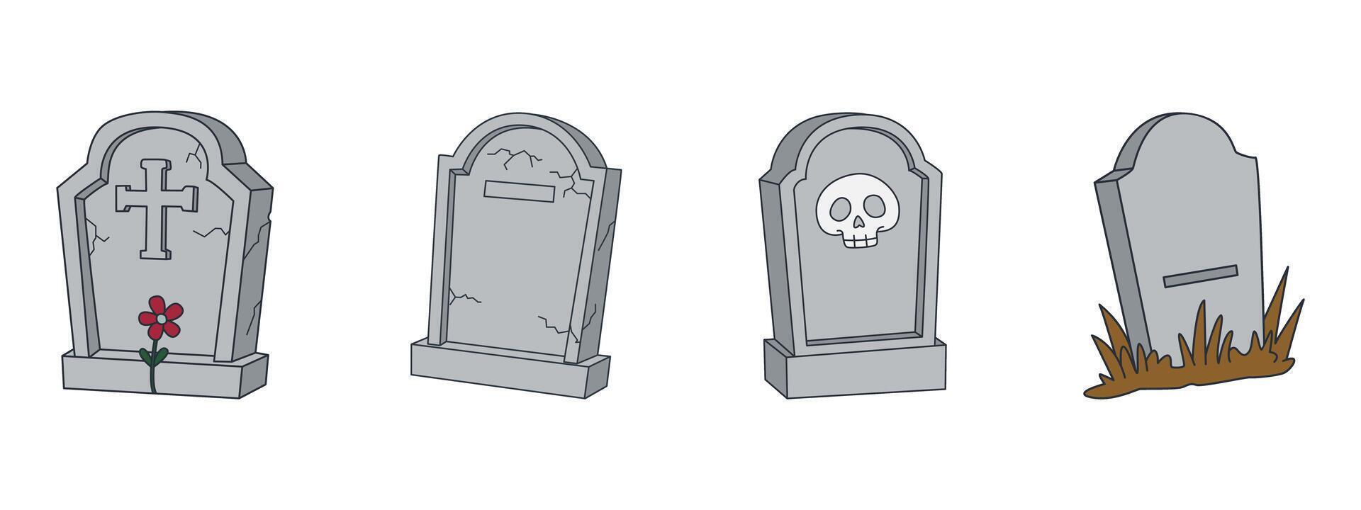 Set of Cartoon Graveyard Tombstones vector