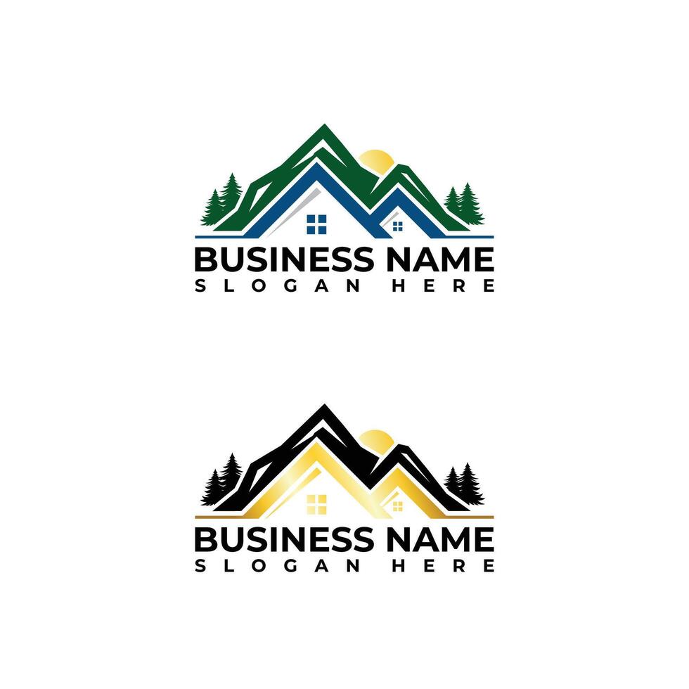 Set luxury Real Estate or Real estate mountain camp logo design template vector