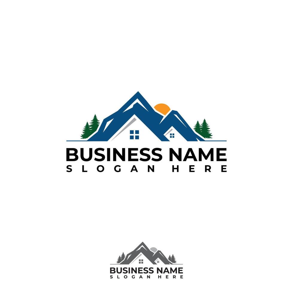 Real estate house mountain logo template design flat style vector