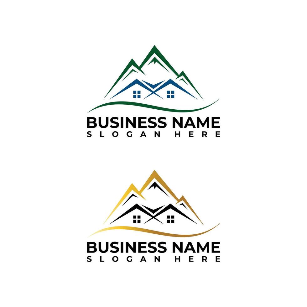 Luxury real estate mountain logo design template simple flat style vector