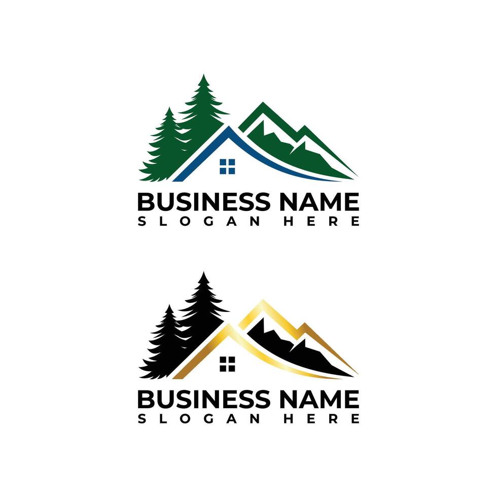 Luxury real estate mountain logo design template vector