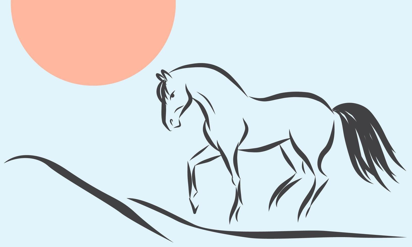 Lunar New Year Calendar Mascot Animal. Line Wild Horse Portrait. Horse Outline Ink Silhouette Sketch Drawn. Hand Crafted China Zodiac Sign Contour. Greeting Gift Card Decoration Art vector