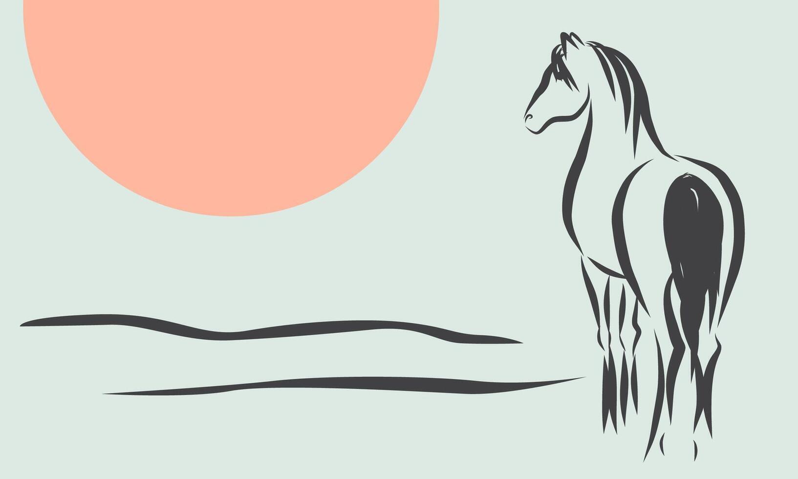 Lunar New Year Calendar Mascot Animal. Line Wild Horse Portrait. Horse Outline Ink Silhouette Sketch Drawn. Hand Crafted China Zodiac Sign Contour. Greeting Gift Decoration Design vector