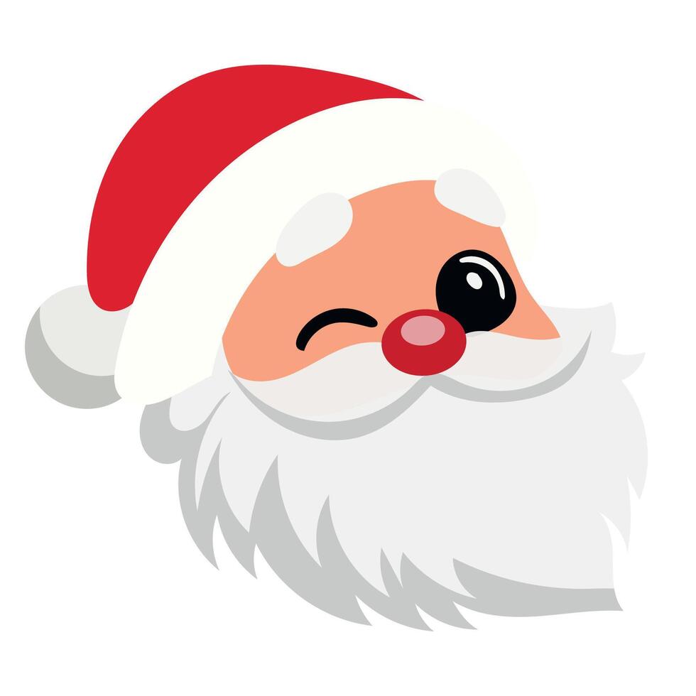 Happy Santa Claus Face Portrait. Cartoon Funny Christmas and New Year Santa Old Man with Beard in Red Hat Character. Winter Holiday Celebration Card Element. Santa Sticker Icon. Santa Avatar. vector
