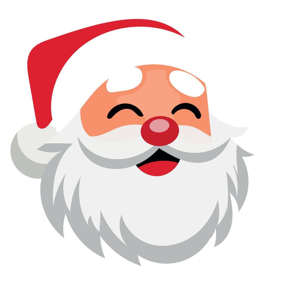 Happy Santa Claus Face Portrait. Cartoon Funny Christmas and New Year Santa Old Man with Beard in Red Hat Character. Winter Holiday Celebration Card Element. Santa Sticker Icon. Positive Avatar. vector