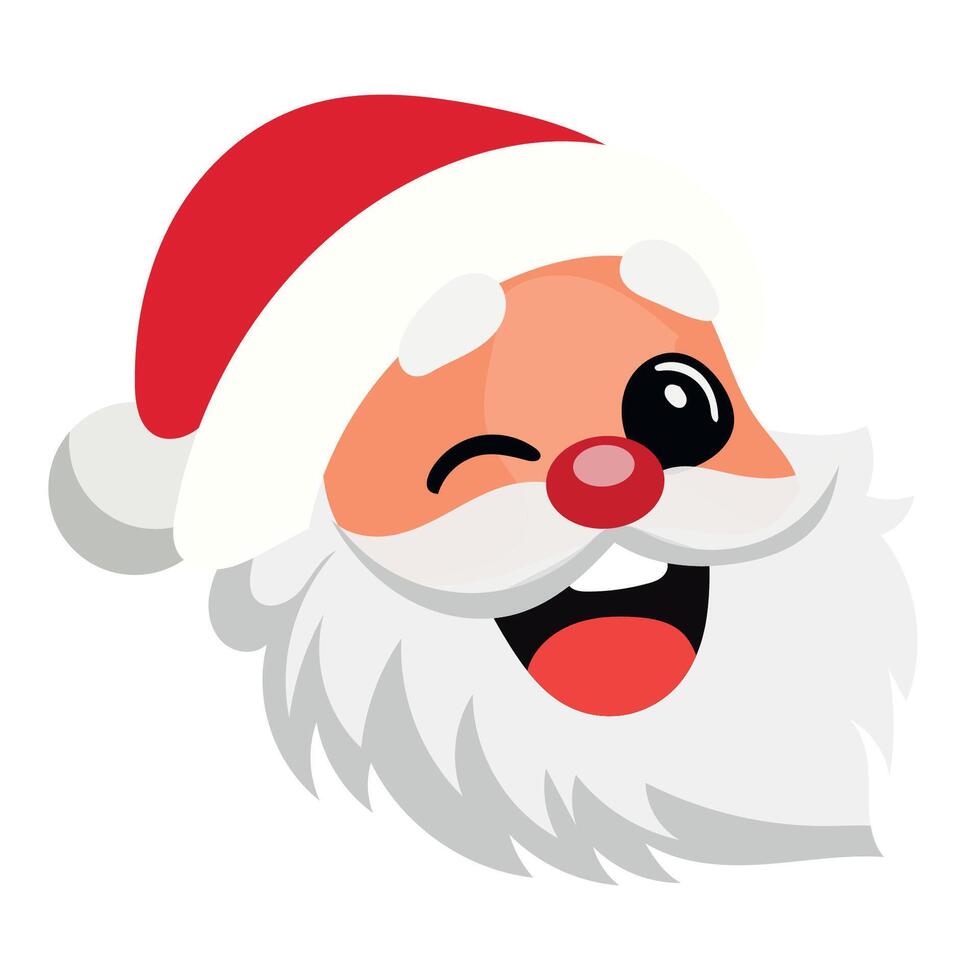 Happy Santa Claus Face Portrait. Cartoon Christmas and New Year Santa Old Man with Beard in Red Hat Character. Winter Holiday Celebration Card Element. Santa Sticker Icon. Positive Santa Avatar. vector