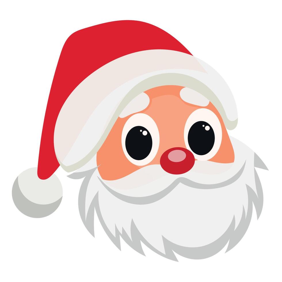 Happy Santa Claus Face Portrait. Cartoon Funny Christmas and New Year Santa Old Man with Beard in Red Hat Character. Winter Holiday Celebration Card Element. Santa Sticker Icon. Positive Santa Avatar. vector