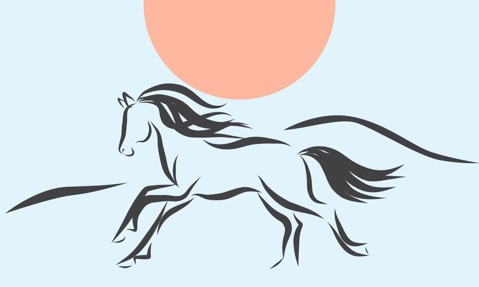 Lunar New Year Calendar Mascot Animal. Line Wild Running Horse Portrait. Horse Outline Ink Silhouette Sketch Drawn. Hand Crafted China Zodiac Sign Contour. Greeting Gift Card Decoration vector